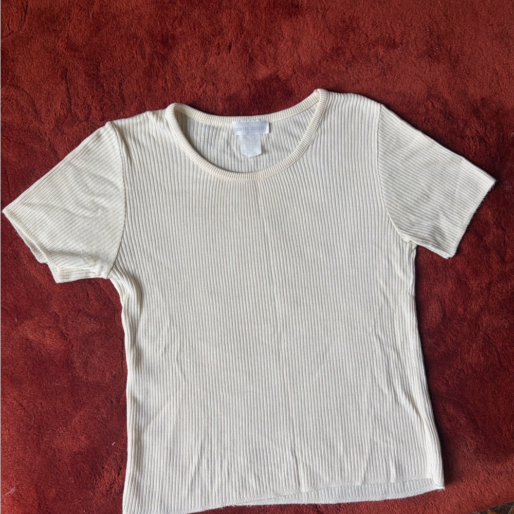 Pierre Cardin Cream Ribbed Short Sleeve Top